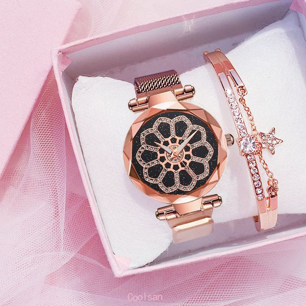 

casual women romantic wrist watch women's watch magnet strap ladies clock large dial flower simple dress gfit montre femme, Slivery;brown