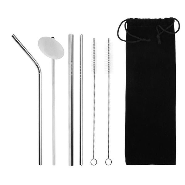 

stainless steel straight bent straws oval spoon reusable bar coffee drinking straw with cleaning brushes for mugs