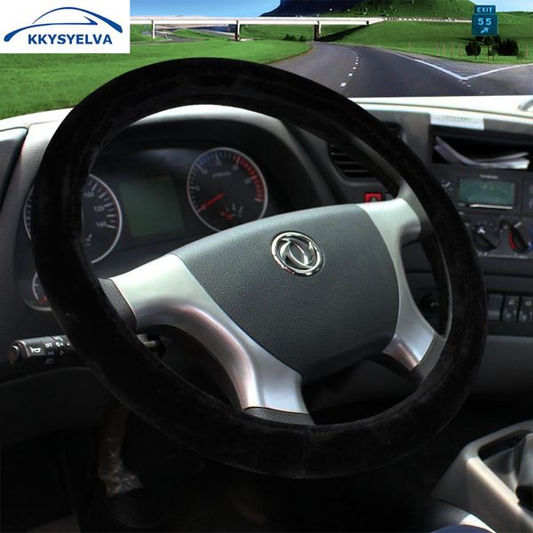 

kkysyelva black winter plush steering wheel covers for car bus truck 36 38 40 42 45 47 50cm diameter auto steering-wheel cover