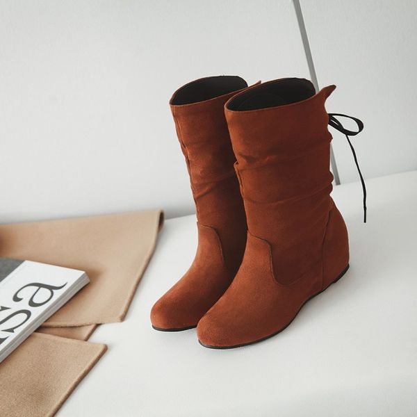 

big size 9 10 11-17 boots women shoes ankle boots for women ladies shoes woman winter solid color round head sleeve, Black