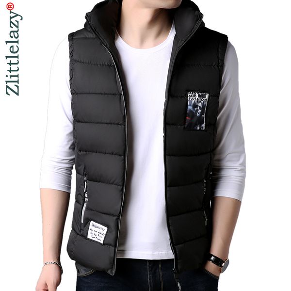 

2019 brand casual pockets men cap vest gilet winter autumn warm sleeveless jacket mens vests coats streetwear male fashions 904, Black;white