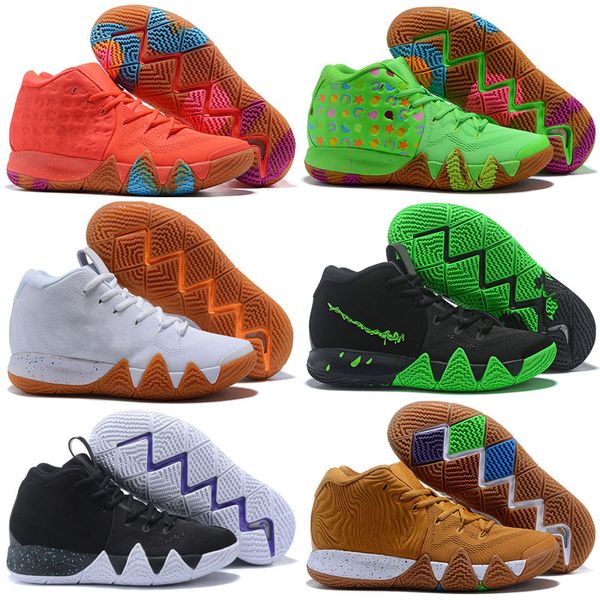 

new arrival 4s kyrie iv lucky charms men kids basketball shoes men irving 4 confetti color green designer trainers, Black