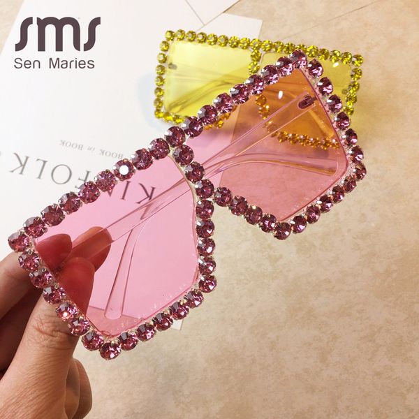 

big frame square diamond sunglasses women fashion exaggerated pink yellow oversized female sun glasses uv400 oculos, White;black