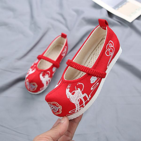 

дети девушки ткань shose hanfu девушки вышитые туфли мягкое дно кроссовки китайский стиль рога обувь мода осень / весна, Black;red