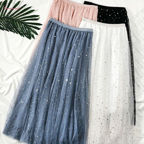 

college style skirt underskirt high waist pleated skirt long skirt swing star moon tulle princess ballet petticoat skirts, Black