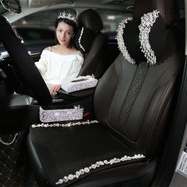 

rhinestone crystal pearl universal breathable mesh net car seat covers pearl front back rear seats covers sets women