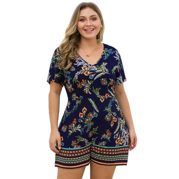 

women's jumpsuits & rompers plus size casaul women playsuit summer short sleeve v neck holiday overalls print high waist loose streetwe, Black;white