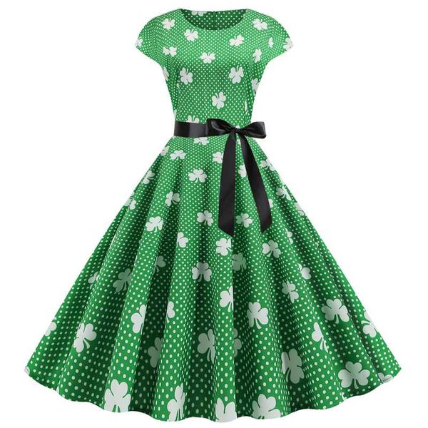 

праздник лета вокруг шеи короткий рукав большой качели юбки платье партии святого патрика новый женский клевер костюм хэллоуина, Silver