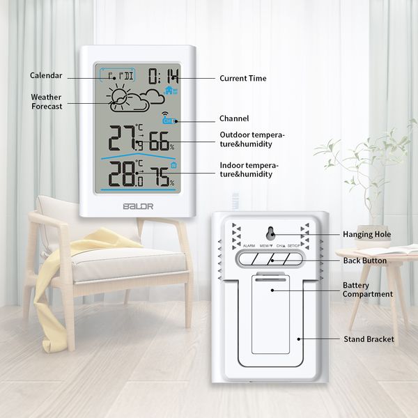 

baldr digital weather station hygrometer thermometer forecast indoor outdoor sensor thermo-hygrometer alarm clock