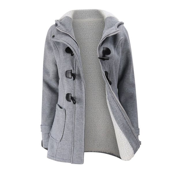 

jacket coat winter women 2018 hooded wool blend praka classic horn leather buckle coat slim for ladies winter jacket woman parka, Black