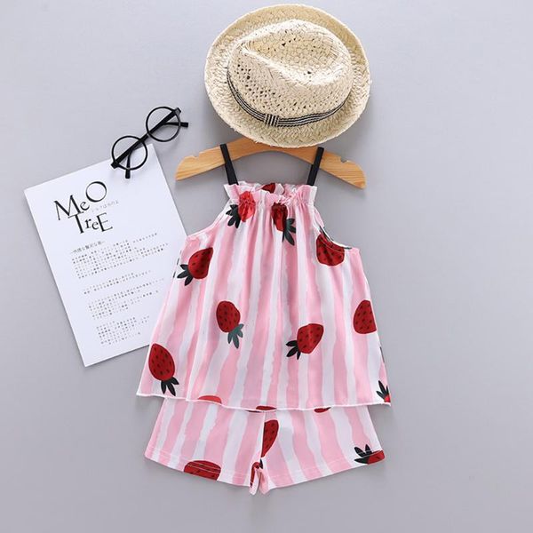 

baby girls sweet cartoon pajamas summer pink sleepwear set carrot print suspender vest shorts two piece set toddler pajamas, Blue;red
