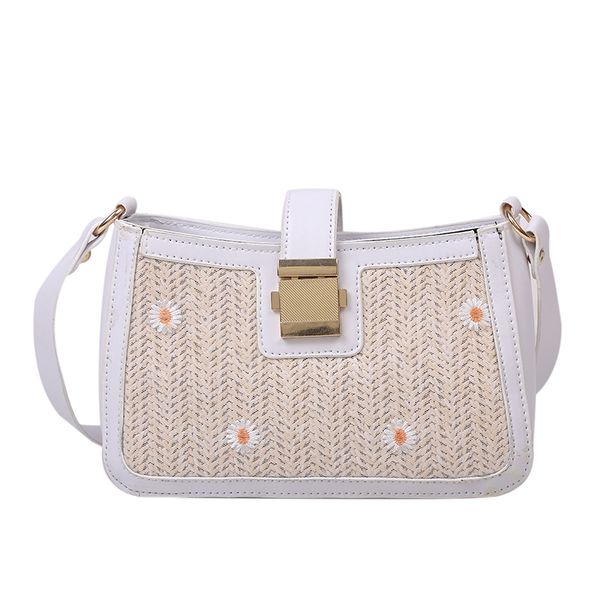 

2020 lace pu leather patchwork straw female baguette handbags lady's shoulder bags fashion designer purses and handbags