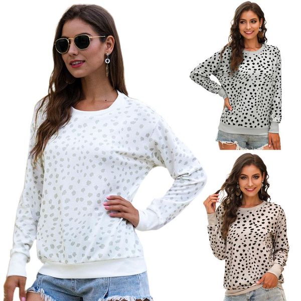 

womens autumn spring leopard dotted printed sweatshirt round neck casual loose pullover ribbed hem knitted sweater s-2xl, White;black