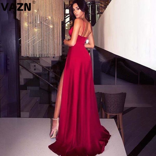 

vazn 2020 parity young lady of note club fashion solid spaghetti strap hollow out high waist women ball gown maxi dress, Black;pink