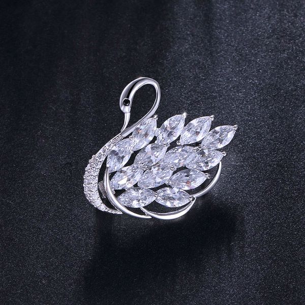 

stylish zircon crystals brooches for women swan brooches pin wedding accessories jewelry girl animal corsage, White