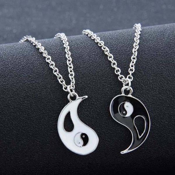 

2 pcs friends necklace jewelry yin yang tai chi pendant couples paired necklaces&pendants lovers valentine's gift, Silver