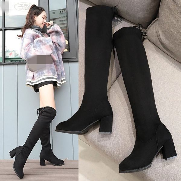 

pointy boot shoes women boots high heels boots-women booties ladies lace up luxury designer winter footwear pointe stiletto, Black