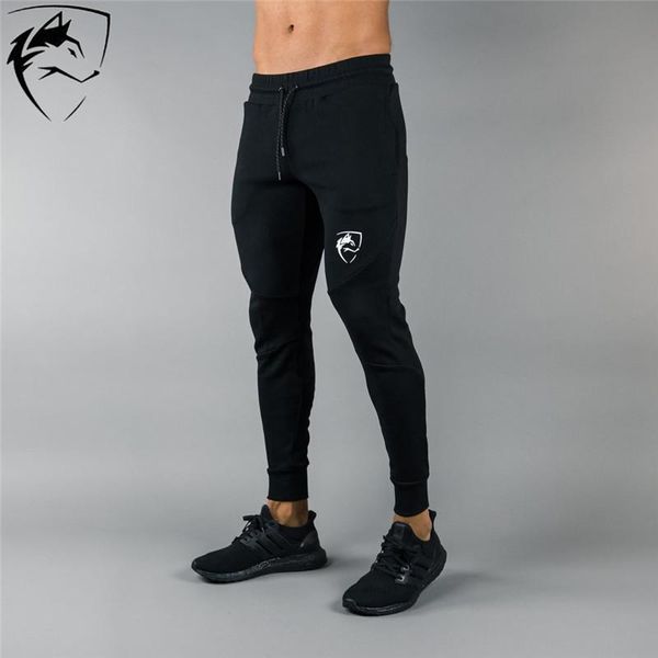 

brand joggers sweatpants mens slim casual pants gyms workout cotton sportswear autumn male fitness crossfit trackpants, Black