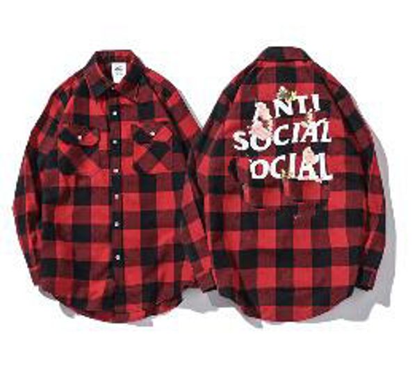 

дизайнерская мужская горячая вишневый цвет бабочка высокое качество клетчатая рубашка ins с свободными повседневными парами с длинным рукаво, White;black