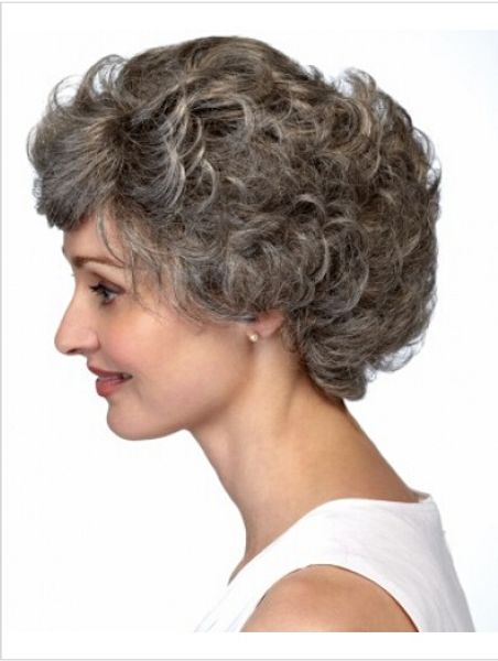 

xiu zhi mei sell gray hair short women wig black mix white synthetic hair heat resistant hair curly grey wigs for lady