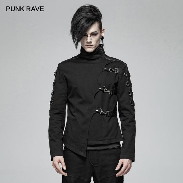 

punk rave new men's punk handsome asymmetric twill short coat fashion casual jacket both sides sleeve stitching the pu leather, Black;brown