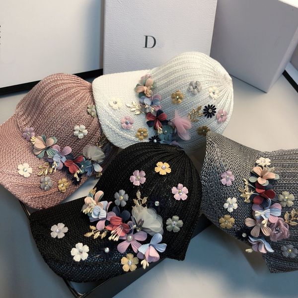 

nufrn flower western style summer travel baseball cap knitted hat knitted hat sunshade breathable versatile casual baseball cap female fashi, Blue;gray