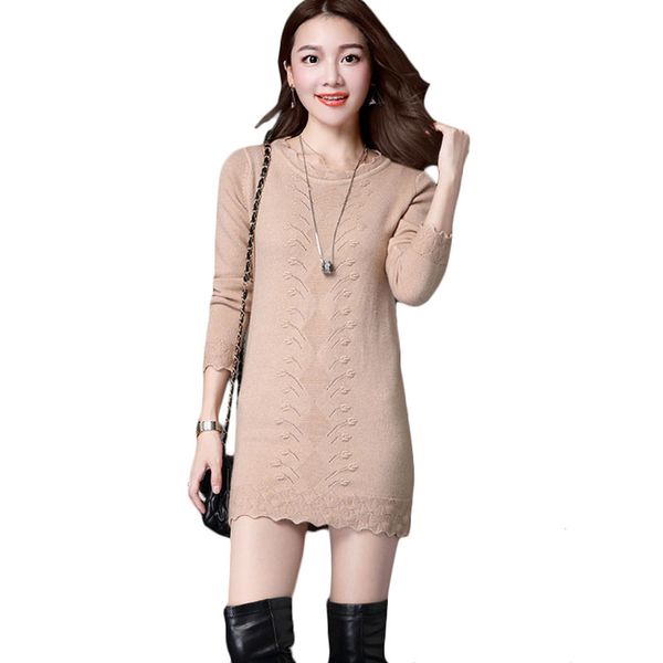 

осень зима женщины длинные свитера женские свободные дна шею кружева свитер платье женский плюс размер свитер платья a1082, White;black