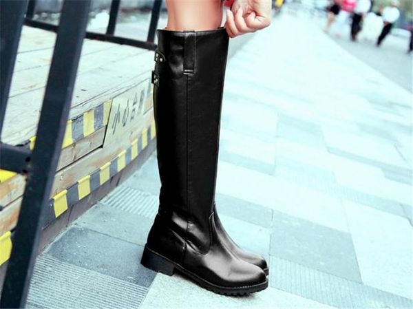

autumn and winter long boots low heel side zipper boots, Black