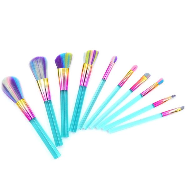 

acrylic makeup brushes set 10 pieces premium kabuki foundation powder eyeshadow synthetic hair(purble,blue) ing