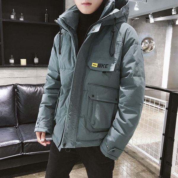 

2019 new style coat men's winter thick cotton coat men's trend casual workwear cotton-padded hooded short cotton-padd, Black
