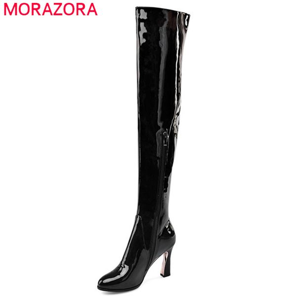

morazora 2019 over the knee boots women round toe zip high heels boots autumn winter party prom shoes woman, Black