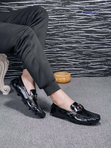 

leather men leisure dress shoe part gift doug metal buckle slip-on man loafers wan1, Black;red