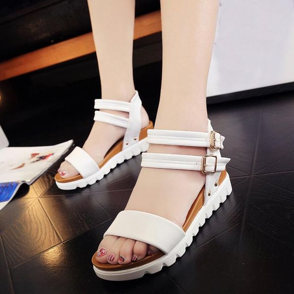 

summer sandals leather shoes women aged flat fashion sandals 2019 comfortable ladies shoes casual female footwear size 35-39, Black