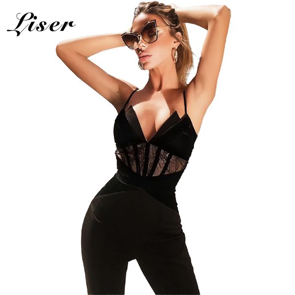 

liser 2019 new summer women jumpsuits v neck lace bandage jumpuits bodycon elegant club celebrity party jumpsuit vestidos, Black;white