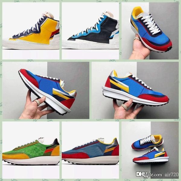 

nldwf2 2019 originals sacai x ldvs blazer with the dunk white blue yellow black running shoes sports sneaker 36-45 bv0072-001 bv0072-700 lim
