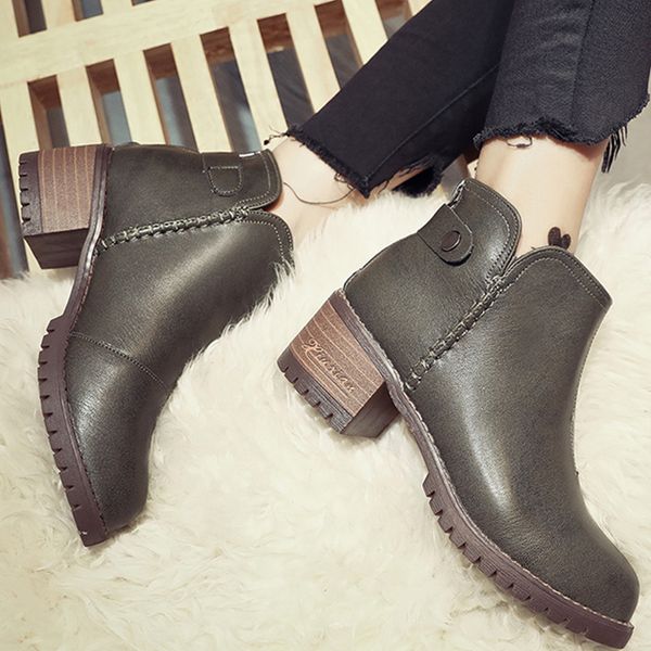 

moxxy botas mujer fashion shoes woman boots square heel platforms zapatos mujer pu leather med high pump boots motorcycle shoes, Black