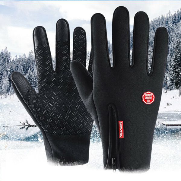 

winter mens warm windproof waterproof fleece lined thermal touch screen gloves, Black;gray