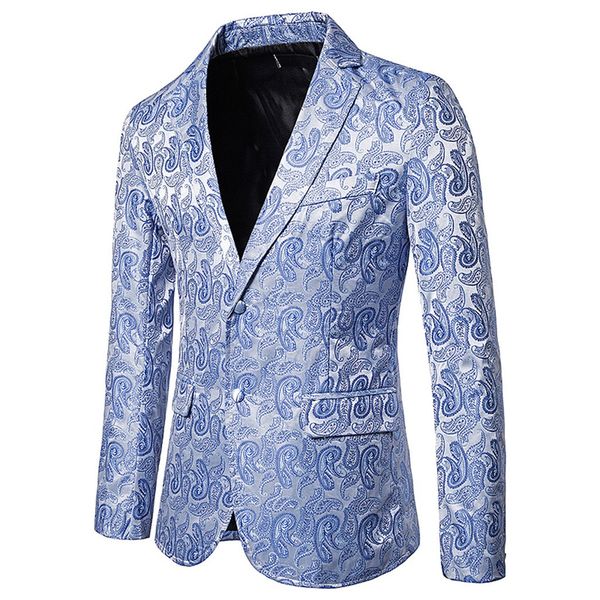 

fashion men's autumn winter casual blazer mens 2019 gold print button jacket long sleeve coat jacket male blazer #cl3, White;black