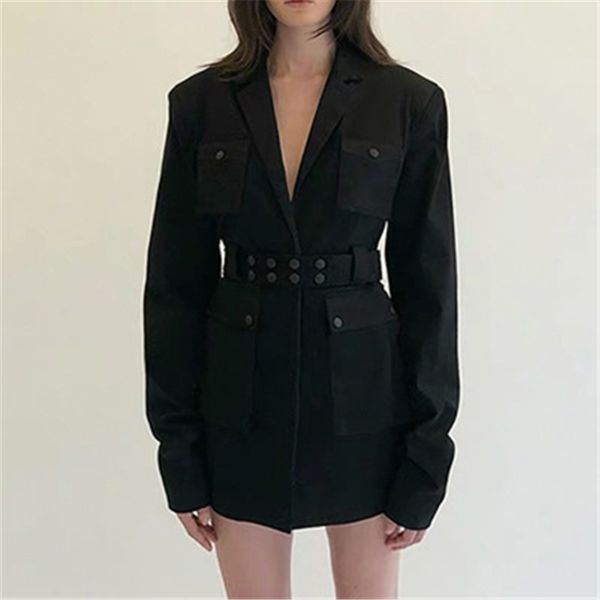 

2020 new autumn windbreaker female fashion solid color mid-length waistband slim street style all-match explosion women h610, Tan;black