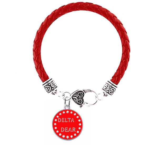 

red enamel leather chain big lobster claw greek letters sorority dear delta sigma theta bangle bracelet party souvenir gift, Golden;silver