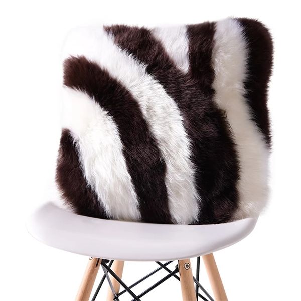 

new zealand sheepskin fur pillow cushion with core black and brown zebra pattern sofa fur pillow cushion