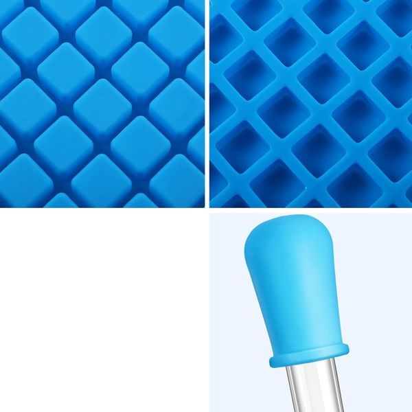 

2 pc 126-cavity square silicone mold mini candy molds ice cube tray with silicone dropper clip (blue