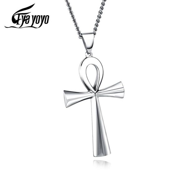 

eyeyoyo gloss stainless steel ancient egypt cross men's necklace amulet pendant, Silver