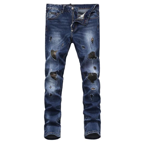 

2019 men ripped denim tearing jeans night club blue cotton fashion tight spring autumn men's pants a830