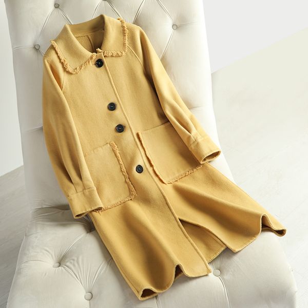 

2019 winter women wool coat korean long sleeve casual double-sided cashmere outerwear elegant long woolen coat women overcoat, Black