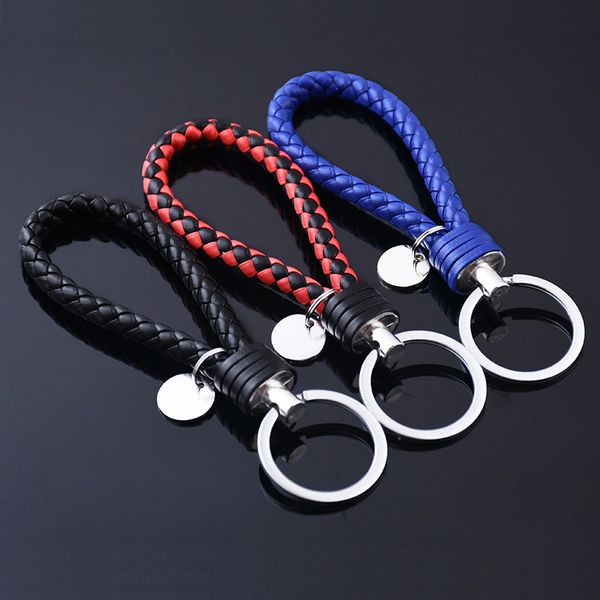 

braided leather rope handmade waven keychain leather key chain ring holder for car keyrings men women keychains 20pcs, Silver