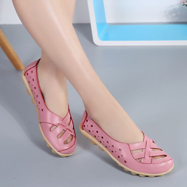 

ballet flats women genuine leather shoes women soft bottom hollow out shoes slip on breathable flats, Black