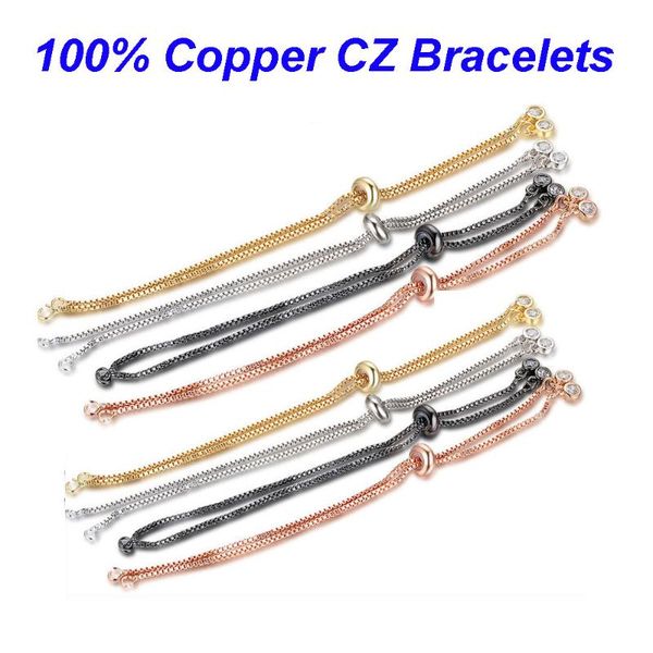 

3pcs/lot cz connector adjustable bracelet chain with two loops diy connector charm chain bracelet expandable basic, Black