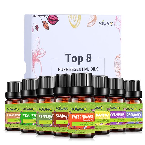 

kiuno 10ml 8pcs gift set pure essential oil diffuser humidifier massage aromatherapy peppermint orange lemongrass orange