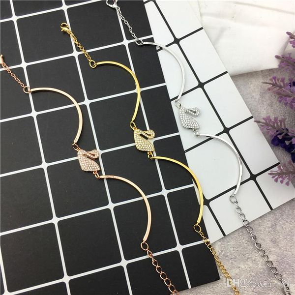

wedding gold plated bracelets & bangles swan bracelet for women metal chain charms springy bracelet fashion jewelry rose, Black